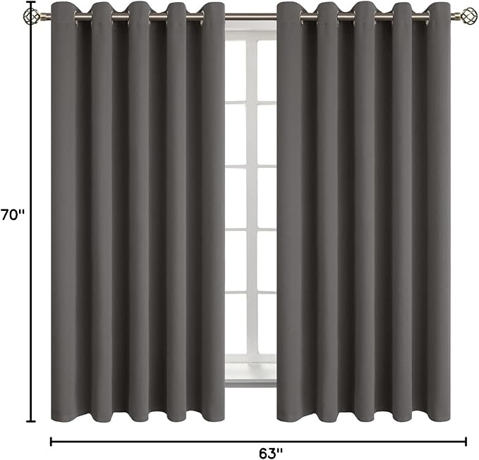 BGment Blackout Curtains for Bedroom - Grommet Thermal Insulated Room Darkening Curtains for Living Room, Set of 2 Panels (70 x 63 Inch, Grey)