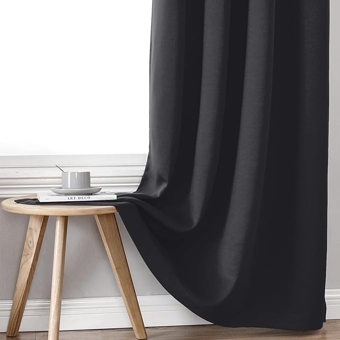 ChrisDowa 100% Blackout Curtains for Bedroom with Black Liner, 2 Thick Layers Total Blackout Thermal Insulated Grommet Small Window Curtains 54 Inch Length 2 Panels Set (Dark Grey, 42 x 54 Inch)