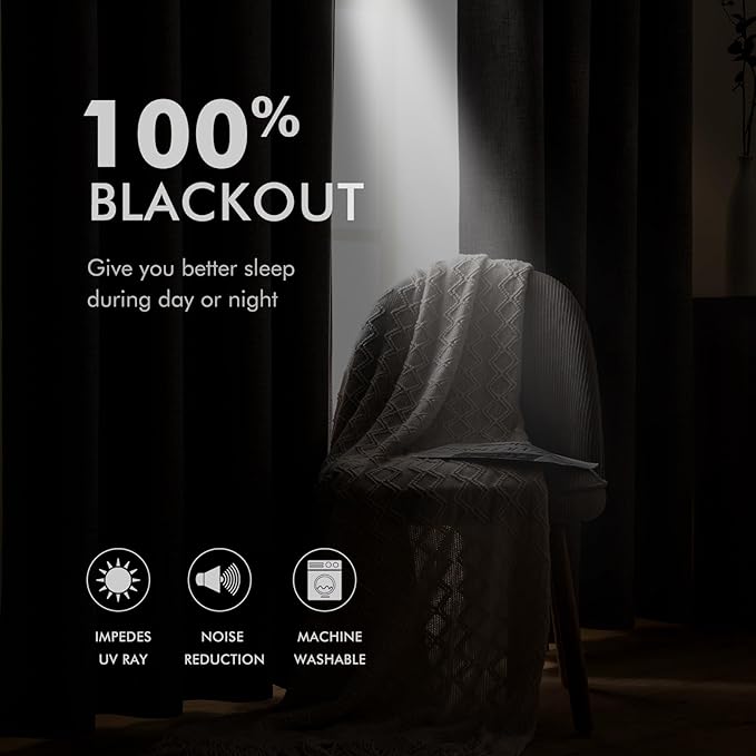 MIULEE Linen Texture Curtains for Bedroom Light Cream 100% Blackout Thermal Insulated Linen Curtains Grommet Room Darkening Drapes for Living Room Nursery 52x108 Inch (2 Panels)