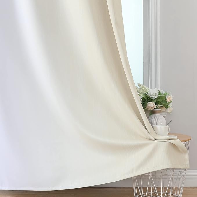 Estelar Textiler Full Room Darkening Blackout Curtains 72 Inch Length 2 Panels Set, Ombre Greyish White and Beige Thermal Insulated Full Light Blocking Grommet Blackout Drapes for Bedroom, 52Wx72L