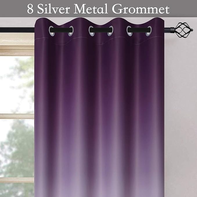 SimpleHome Ombre Room Darkening Curtains for Bedroom, Gradient Purple to Grey White Light Blocking Thermal Insulated Grommet Window Curtains/Drapes for Living Room,2 Panels, 52x84 inches Length
