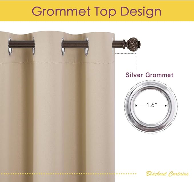 NICETOWN Room Darkening Draperies Window Curtain Panels, Thermal Insulated Grommet Room Darkening Curtains for Bedroom (Biscotti Beige, 2 Panels, W42 x L54)