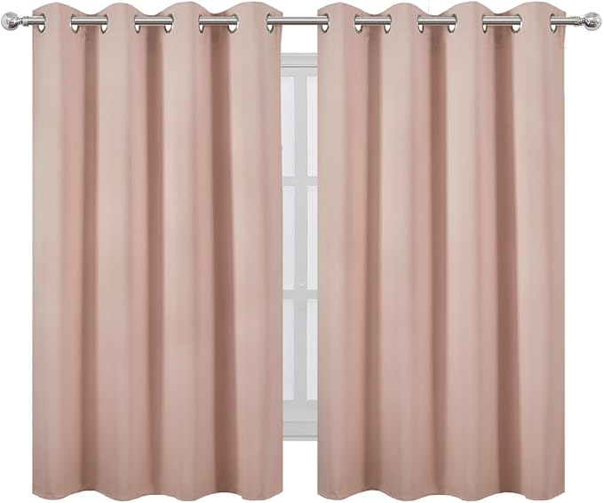 LEMOMO Blackout Curtains 66 x 54 Inch Long Blush Curtains Set of 2 Panels Room Darkening Curtains for Bedroom and Living Room