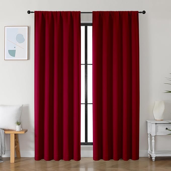 Simplebrand Ava Red Blackout Curtains for Bedroom 84 Inch Length 2 Panels Set, Solid Thermal Insulated Privacy Living Room Window Treatment Curtains Blackout Drapes, W50 x L84 Inch, Red