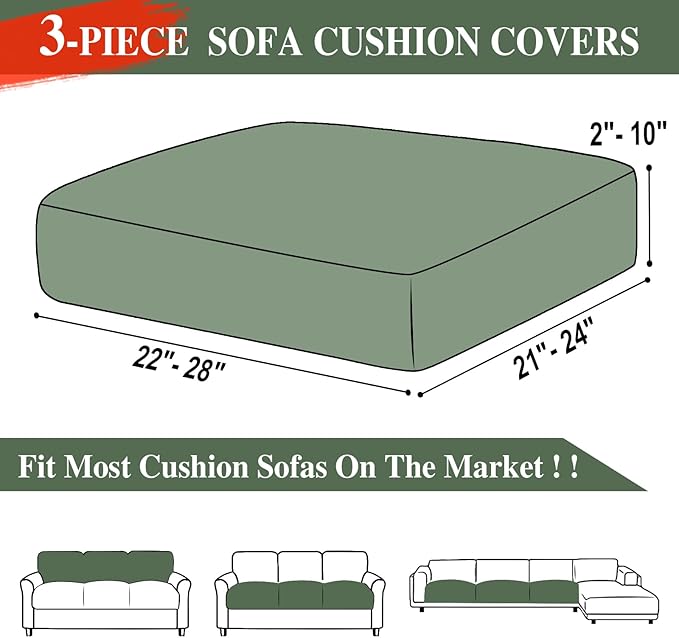 Couch Cushion Covers Seat Cushion Cover Stretch Couch Cover Separate Sectional Sofa Slipcovers Furniture Protector(3 Pieces for Seat or Sofa Backrest, Green)