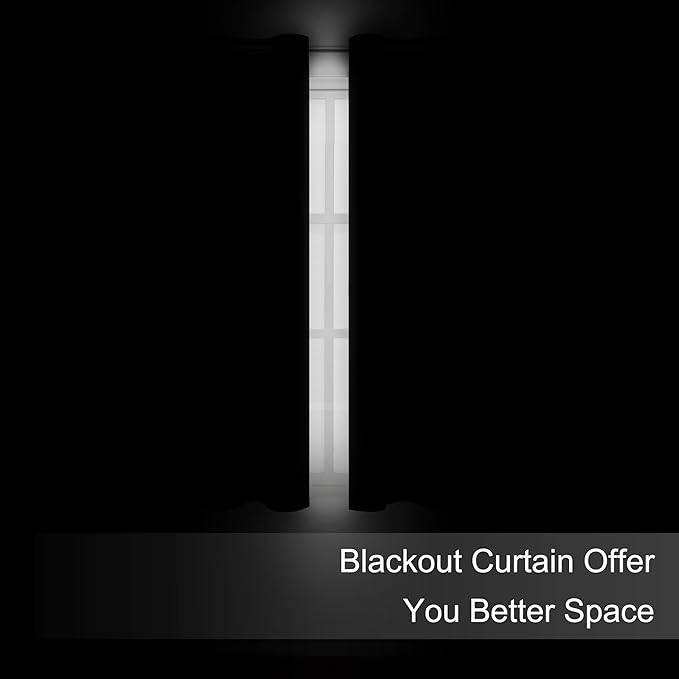 LEMOMO Black Blackout Curtains 66 x 63 Inch Length/Set of 2 Curtain Panels/Thermal Insulated Room Darkening Blackout Curtains for Bedroom