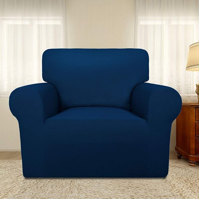 PureFit Super Stretch Chair Sofa Slipcover – Spandex Non Slip Soft Couch Sofa Cover, Washable Furniture Protector with Non Skid Foam and Elastic Bottom for Kids, Pets （Chair, Navy）