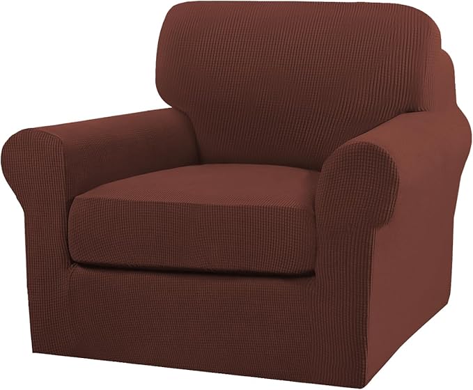 Turquoize 2 Piece Chair Covers Armchair Slipcovers for Living Room Armchair Sofa Cover with Individual Cushion Covers Feature Jacquard Fabric (Chair, Burnt Brick)