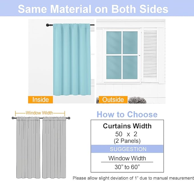 Simplebrand Ava Aqua Blackout Curtains for Bedroom 90 Inches Long 2 Panels Set, Solid Privacy Energy Saving Living Room Window Treatment Curtains Blackout Drapes, W50 x L90 Inch, Aqua