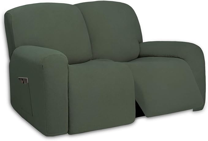 PureFit Super Stretch Loveseat Recliner Sofa Couch Cover with Pocket – 2 Seats Non Slip Soft Sofa Slipcover, Washable Reclining Furniture Protector for Pets (Recliner Loveseat, Grayish Green)