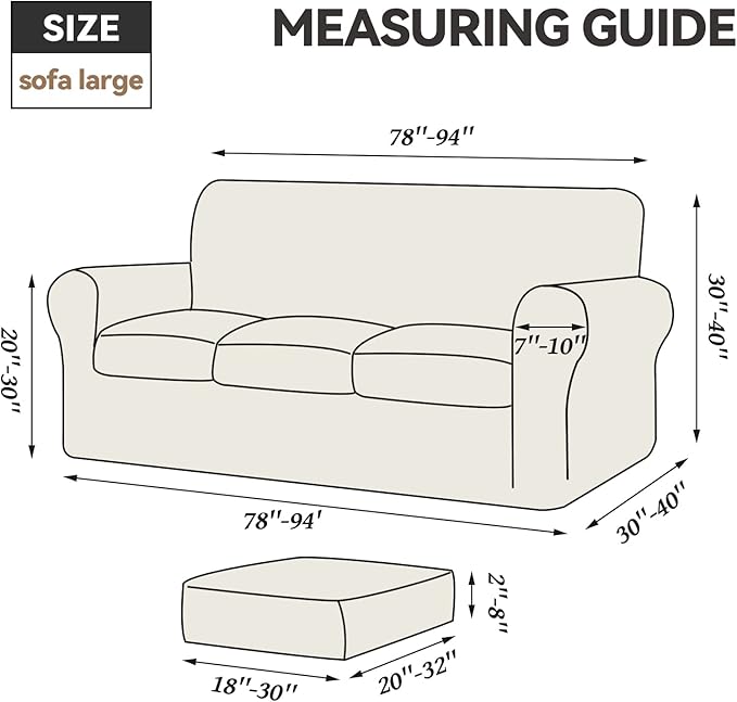 WEERRW 4 Pieces Velvet High Stretch Couch Covers for 3 Cushion Couch Sofa Slipcovers, Washable Furniture Protector with Non Slip Elastic Bottom, Feature Soft Plush Fabric, Greyish Green, Large