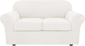 H.VERSAILTEX 3 Piece Stretch Sofa Covers for 2 Cushion Loveseat Couch Covers for Living Room Sofa (Base Cover Plus 2 Seat Cushion Covers) Thicker Jacquard Fabric (Medium Sofa, Porcelain White)