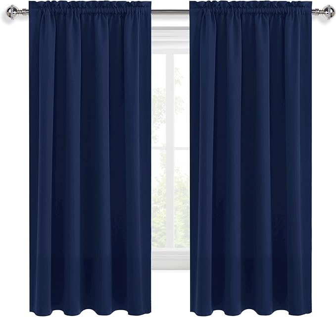DWCN Blackout Curtains 72 Inch Length for Bedroom 2 Panels Set, Room Darkening Insulated Thermal Drapes for Living Room, Rod Pocket Window Treatment Curtain Panels (W42 x L72 Inch, Navy Blue)