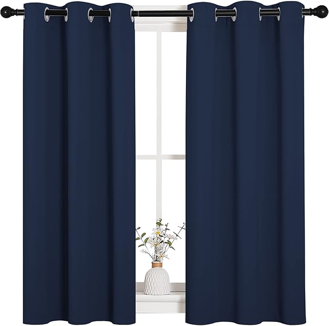NICETOWN Blackout Draperies Curtains, All Season Thermal Insulated Solid Grommet Top Blackout Curtains/Drapes for Kid's Room (Navy, 1 Pair, 34 x 45 inches)