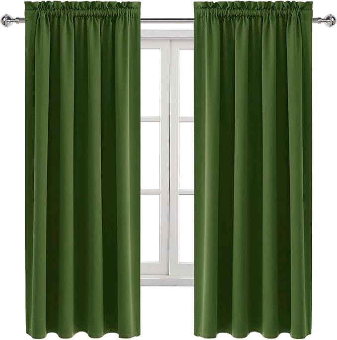 DWCN Olive Green Room Darkening Blackout Curtains - Thermal Insulated Privacy Energy Saving Window Curtain Drapes 42 x 72 inch Length, Set of 2 Bedroom Living Room Curtains