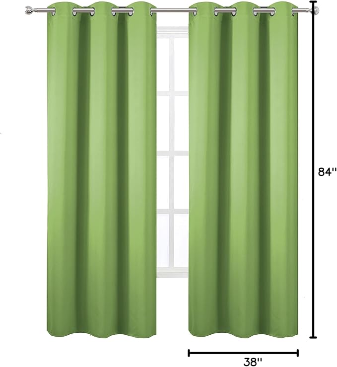 LEMOMO Light Green Thermal Blackout Curtains/38 x 84 Inch/Set of 2 Panels Room Darkening Curtains for Bedroom
