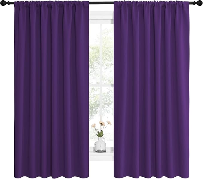 NICETOWN Living Room Curtains for Window - Energy Efficient & Noise Reducing Thermal Insulated Rod Pocket Blackout Drapes/Draperies for Living Room (Royal Purple, 2 Panels, W62 inches x L63 inches)