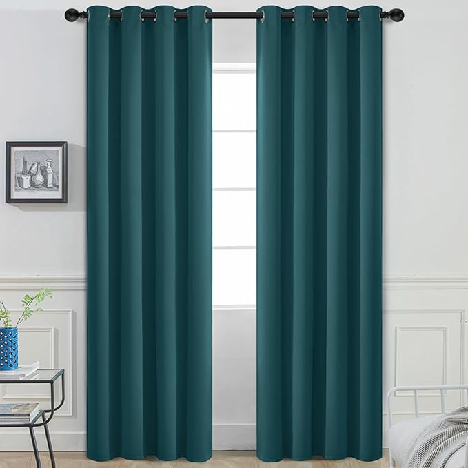 Yakamok Blackout Curtains for Bedroom 2 Panels Set 72 Inch Length Thermal Insulated Room Darkening Dark Black Out Drapery Grommet Window Treatments Drapes for Living Room,52x96, Dark Teal