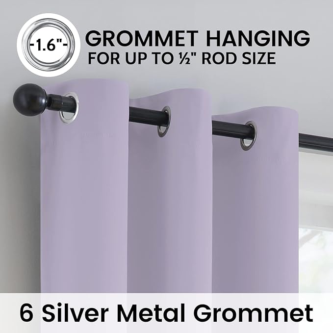 SimpleHome 100% Blackout Curtains for Bedroom,Thermal Insulated Grommet Window Drapes Room Darkening Lilac Curtains for Living Room with Black Back,42 x 84 Inch,2 Panels