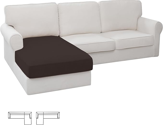 Easy-Going Stretch Sectional Couch Covers 1 Piece Chaise Lounge Slipcover L Shape Separate Cushion Couch Seat Chaise Cover for Both Left/Right Sectional Couch Chocolate