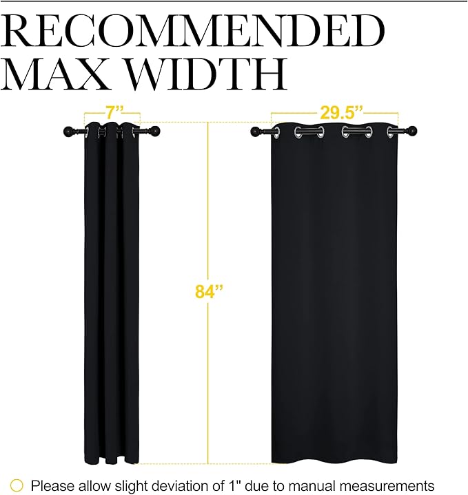 NICETOWN Blackout Draperies Window Curtain Panels, Autumn/Winter Thermal Insulated Solid Grommet Blackout Curtains/Drapes for Cafe (Set of 2, 34 inches by 84 inches, Black)