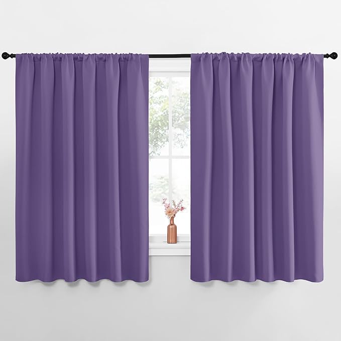 NICETOWN Blackout Curtains for Bedroom, Blackout Curtain Panels, Lilac Purple, 1 Pair, 62 by 63-inch, Window Treatment Energy Saving Thermal Insulated Solid Rod Pocket Blackout Drapes/Draperies