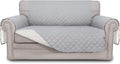 Easy-Going Reversible Loveseat Couch Cover for 2 Cushion Couch Sofa Cover for Dogs Water Resistant Furniture Protector with Foam Sticks Elastic Straps for Pet (Loveseat, Light Gray/Ivory)
