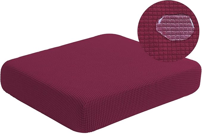 Water Resistant Sofa Seat Cushion Covers Removable Sofa Seat Covers for Dogs, Washable Elastic Loveseat Cushion Slipcovers for Kids and Pets, Christmas Decor (Medium, Wine)