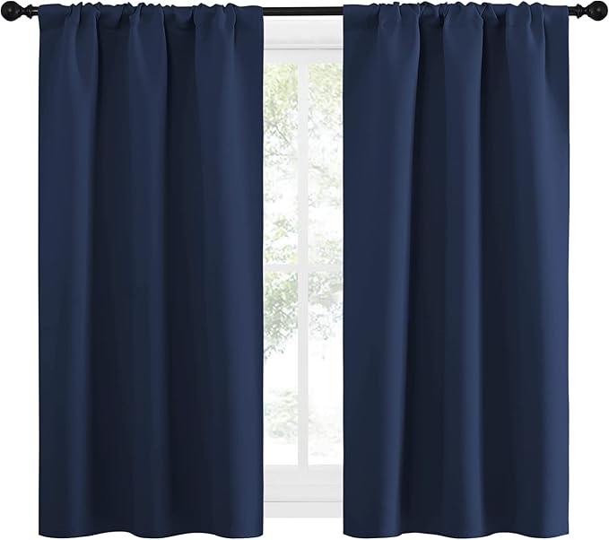 NICETOWN Kitchen Curtains, Short Blackout Curtains & Drapes, Thermal Insulated Blackout Curtain Panels for Kids Room, Play Room (Navy, 34" Wide by 54" Long, 2 PCs)