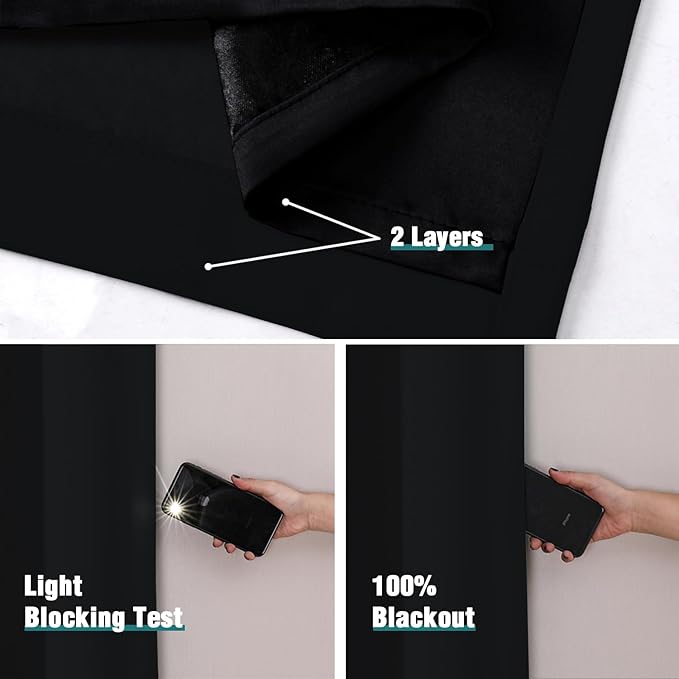 ChrisDowa 100% Blackout Curtains 84 inch Long for Bedroom with Black Liner, 2 Thick Layers Total Blackout Thermal Insulated Grommet Window Curtains 2 Panels Set (Black, 38 x 84 Inch)