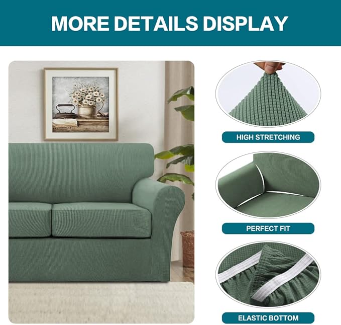 Turquoize 4 Piece Sofa Covers for 3 Cushion Couch Sofa Slipcover Soft Couch Cover for Dogs-Washable Sofa Furniture Covers with 3 Individual Cushion Covers Jacquard Fabric (3 Cushion Sofa, Loden Frost)