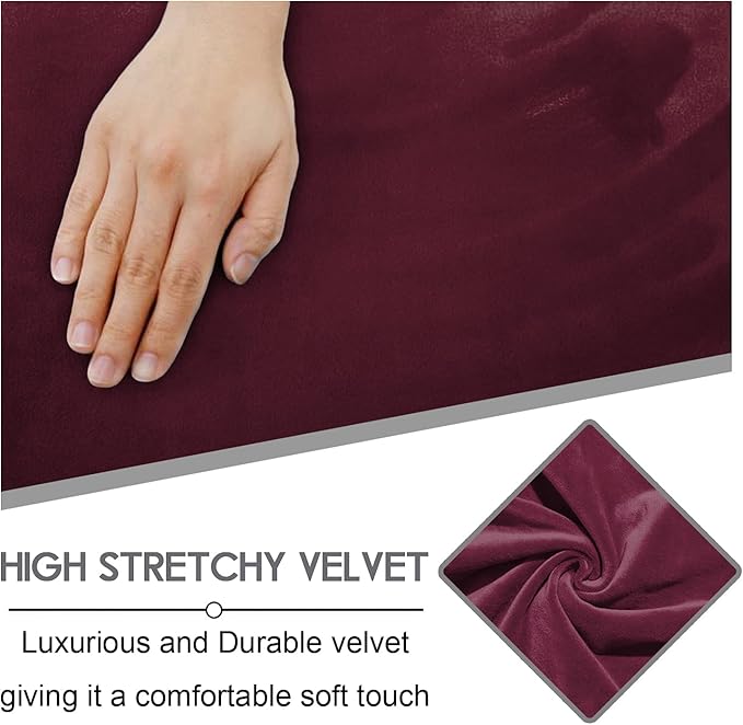 ULTICOR Reclining Love Seat Slipcover, 48" - 65" L, 6-Piece Velvet Stretch Loveseat Reclining Sofa Covers, 2 seat Love seat Recliner Cover, Thick, Soft, Washable (Burgundy - Wine)