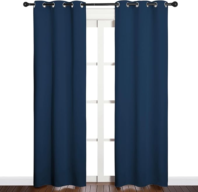 NICETOWN Window Curtain Panels, Thermal Insulated Solid Grommet Blackout Draperies/Drapes for Basement (Moroccan Blue, 1 Pair, 34 by 84-inch)