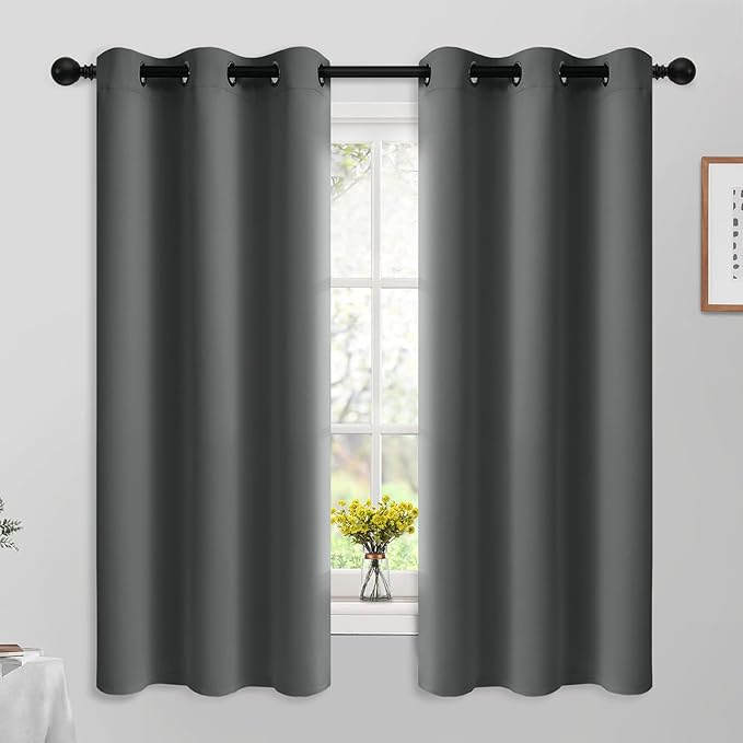 Yakamok 63 Inch Length Blackout Curtains for Bedroom, Thermal Insulated Room Darkening Grommet Top Window Drapes for Living Room,Dark Grey,42W x 63L,2 Panels