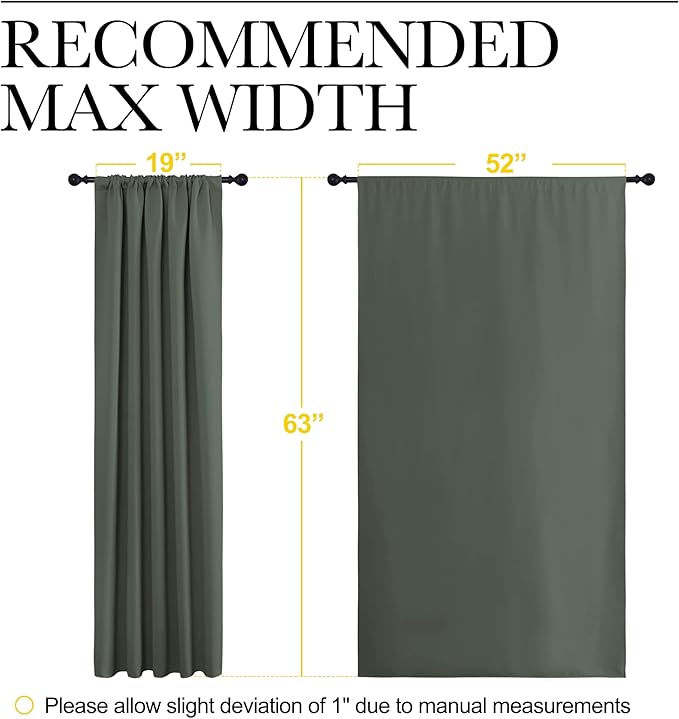NICETOWN Bedroom Curtains Blackout Draperies - All Season Thermal Insulated Solid Rod Pocket Top Blackout Curtains/Drapes for Kid's Room (Dark Mallard, 1 Pair, 52 x 63 Inch)