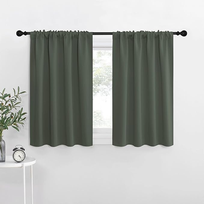 NICETOWN Bedroom Curtains Blackout Draperies - All Season Thermal Insulated Solid Rod Pocket Top Blackout Curtains/Drapes for Kid's Room (Dark Mallard, 1 Pair, 29 x 50Inch)
