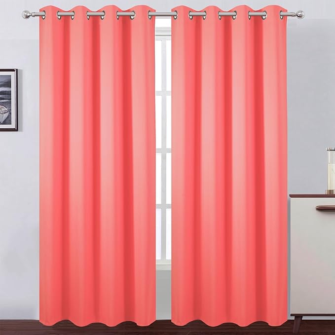LEMOMO Blackout Curtains 52 x 90 Inch Long Coral Curtains Set of 2 Panels Room Darkening Curtains for Bedroom and Living Room