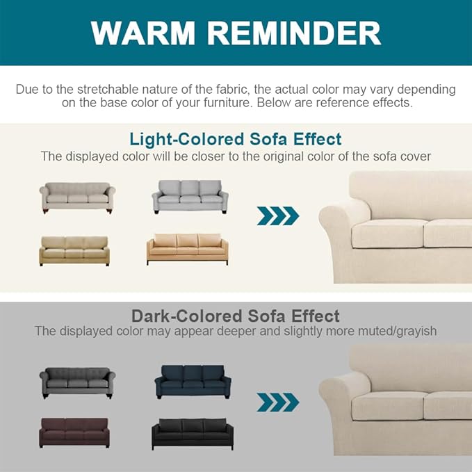 Turquoize 4 Piece Couch Cover Sofa Covers for 3 Cushion Couch Sofa Slipcovers Washable Sofa Cover for Dogs with Individual Couch Cushion Covers Feature Jacquard Fabric(3 Cushion Sofa, Biscotti Beige)