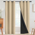 SimpleHome 100% Blackout Curtains for Bedroom,Thermal Insulated Grommet Window Drapes Room Darkening Beige Curtains for Living Room with Black Back,42 x 84 Inch,2 Panels