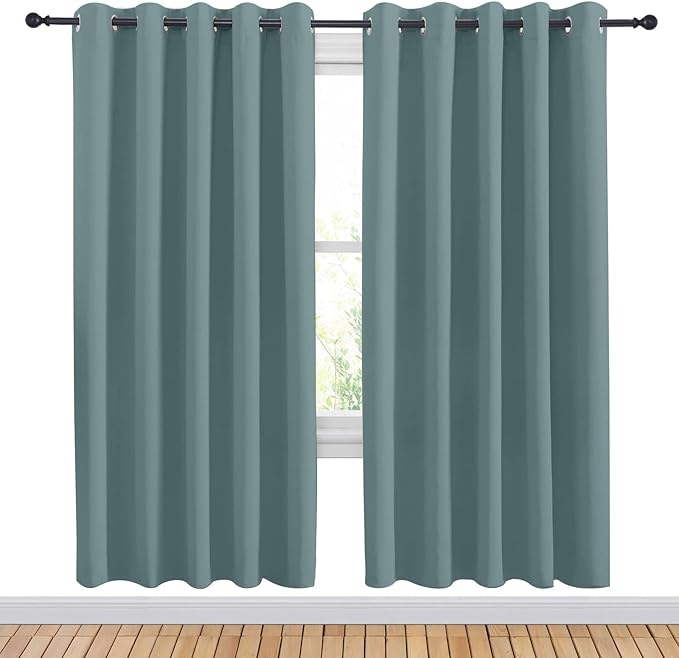 NICETOWN Greyish Blue Blackout Draperies Curtains for Kids Room, Window Treatment Thermal Insulated Solid Grommet Blackout Drape Panels for Bedroom (Set of 2, 70 by 72 inches)