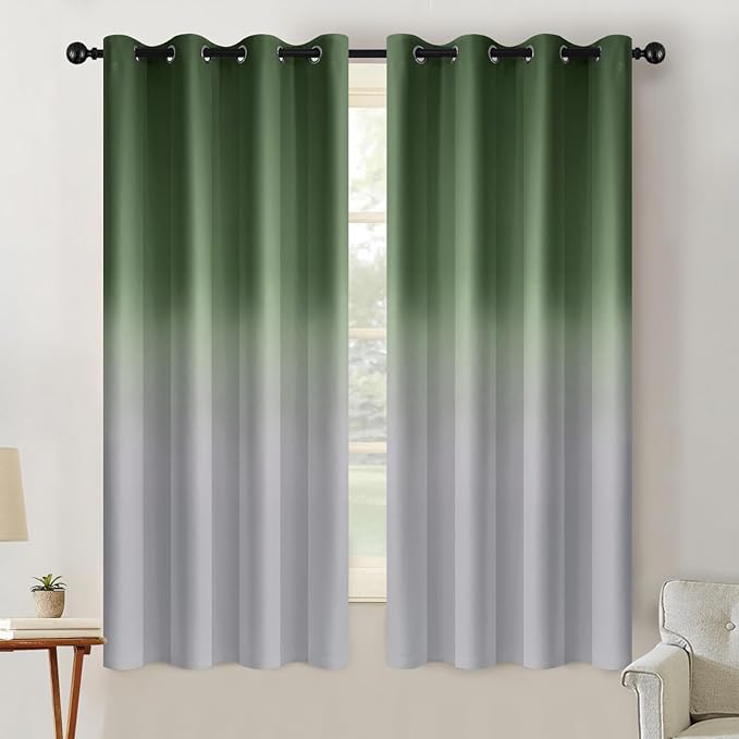 SimpleHome Ombre Room Darkening Curtains for Living Room, Light Blocking Sage Green to Grey White Thick Thermal Insulated Grommet Window Curtains Drapes for Bedroom, 2 Panels, 52x63 inches Length