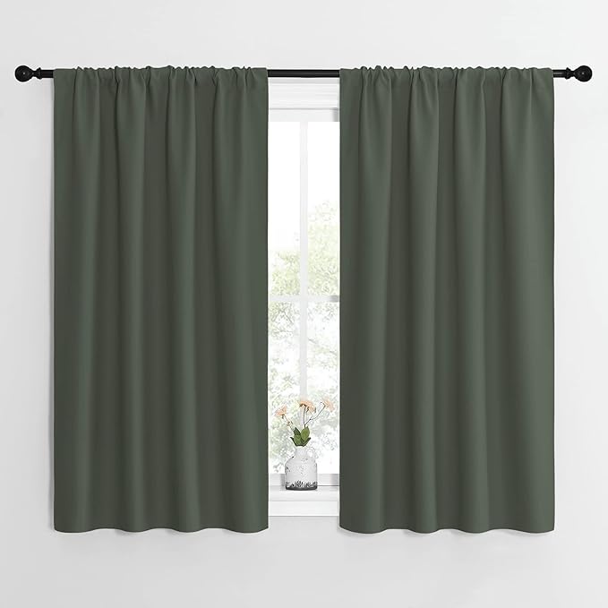 NICETOWN Bedroom Curtains Blackout Draperies - All Season Thermal Insulated Solid Rod Pocket Top Blackout Curtains/Drapes for Kid's Room (Dark Mallard, 1 Pair, 42 x 54 Inch)