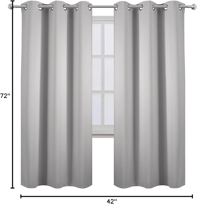 LEMOMO Light Grey Thermal Blackout Curtains/42 x 72 Inch/Set of 2 Panels Room Darkening Curtains for Bedroom