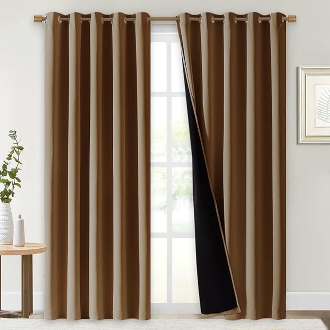 NICETOWN Full Shade Curtain Panels, Gold Brown, 70 x 84 inch, Pair of Energy Smart & Noise Blocking Out Blackout Drapes for Dining Room Window, Thermal Insulated Guest Room Lined Window Dressing
