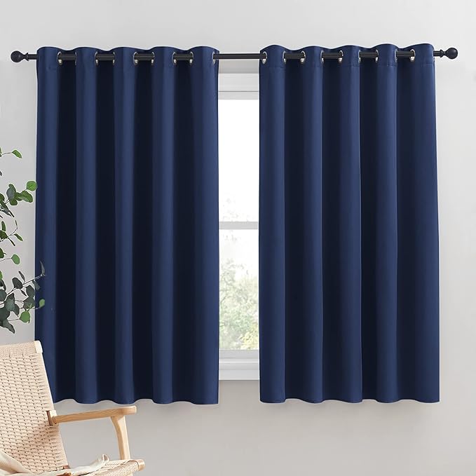 NICETOWN Blackout Draperies Curtains, All Season Thermal Insulated Solid Grommet Top Blackout Curtains/Drapes for Kid's Room (Navy, 1 Pair, 70 x 63 inches)