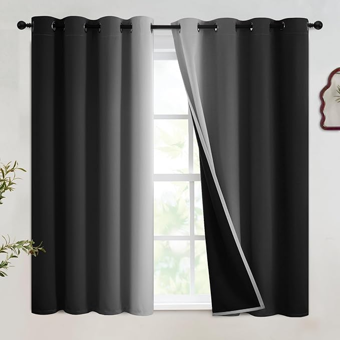 SimpleHome Ombre Room Darkening Curtains for Bedroom, Gradient Black to Grey White Light Blocking Thermal Insulated Grommet Window Curtains/Drapes for Living Room,2 Panels, 52x45 inches Length