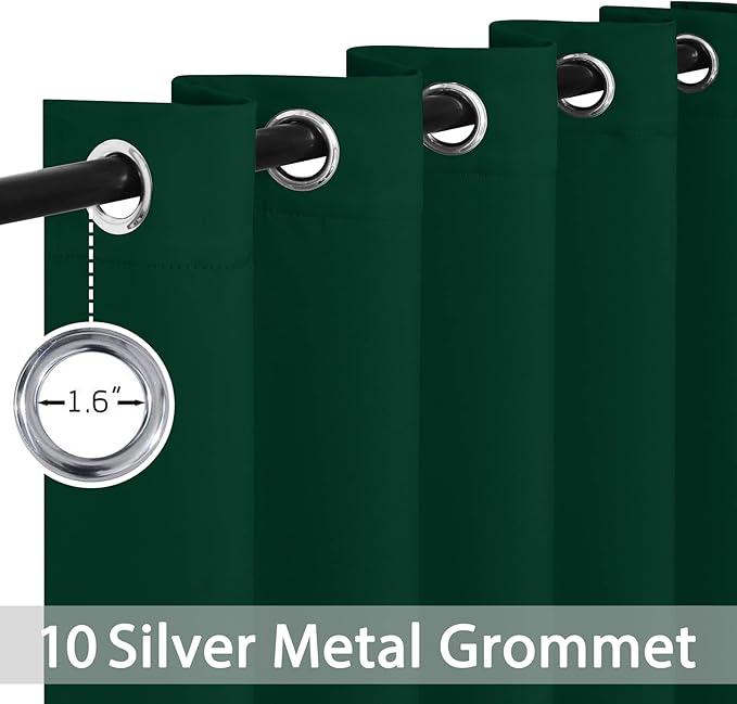Yakamok Blackout Curtains Room Darkening Thermal Insulated Window Panels,Solid Grommet Top Drapes for Bedroom/Living Room(62Wx63L, Dark Green, 2 Panels)