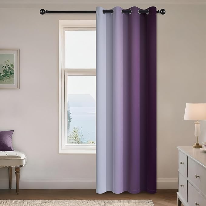 Yakamok Greyish White to Purple Ombre Curtain for Bedroom, Light Blocking Thermal Insulated Window Drape for Living Room(1 Panel, 52x84 Inch)