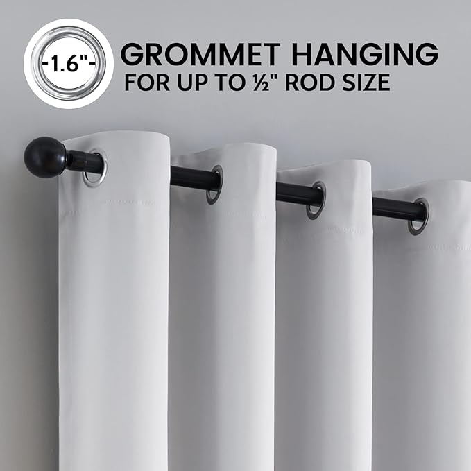 SimpleHome 100% Blackout Curtains for Bedroom,Thermal Insulated White Grommet Window Drapes Room Darkening Curtains for Living Room with Black Back,52 x 54 Inch,2 Panels