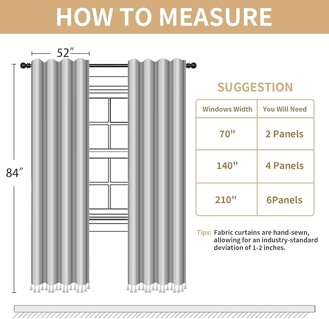 Boho Light Filtering Curtains 2 Panels 84 Inch for Living Room Bedroom, Beige Linen Texture Farmhouse Curtains with Tassels and Cotton Embroidery Vintage Rustic Western Rod Pocket